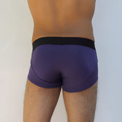 Purple McKillop Jagger modal boxer briefs with black elastic waistband in eggplant color size S front view