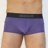 Purple McKillop Jagger modal boxer briefs with a black waistband in eggplant color size small front view