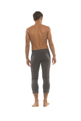 Mens charcoal capri yoga pants with black and royal 4 5 zipper pockets in sleek reflective material