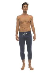 Pantalon de yoga Capri pour homme, 4/5 poches zippées (Bleu royal avec orange et gris)