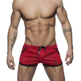 Red mesh basic rocky athletic shorts with black trim and drawstring waistband for sports and casual wear