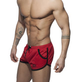 Mesh basic rocky red mesh athletic shorts with black trim and small logo on lower left leg for sports use