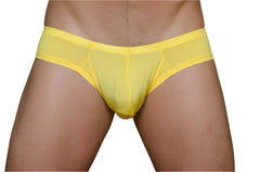 Bright yellow sheer mesh metro bunz low-rise boxer briefs with a snug, form-fitting design