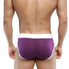Purple briefs with white waistband and trim metroMalewear 365 hip brief bordeaux 9003-19 front view