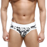 MetroMaleWear 365 hip brief camo 9005-90 gray and black camouflage pattern with white elastic waistband