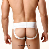 White seamless high-waisted briefs with supportive back panel and leg straps from metromalewear rib cotton classic jock strap
