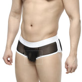 Black mesh briefs with white elastic waistband and trim metroMalewear active boxer 3327-72 front view