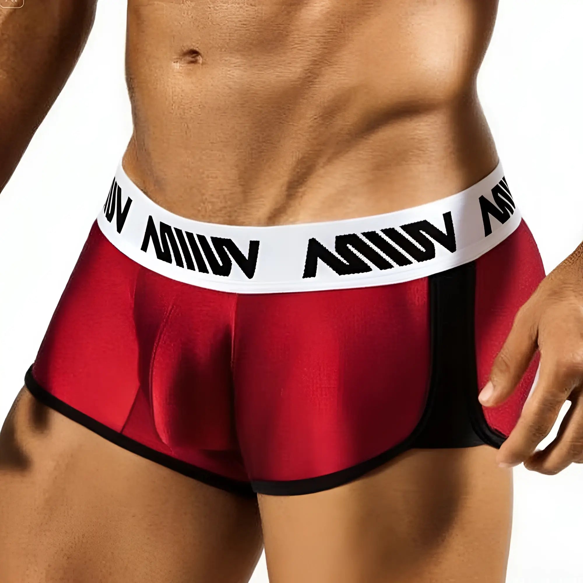 MetroMaleWear active boxer burgundy red and black briefs with white waistband featuring bold miiow branding