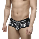 Men’s black and gray camouflage briefs with black elastic waistband branded metromalewear active boxer camo grey 3327-91