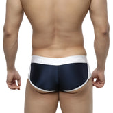 Navy blue and white metroMalewear active boxer briefs with sleek form-fitting design for athletic use