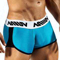 Metro male wear active boxer turquoise 3327-08 athletic briefs with blue and black fabric and white waistband with black lettering