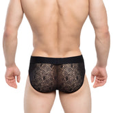 MetroMaleWear Agnes brief black 5003-34 black lace briefs with floral pattern and solid black elastic waistband