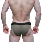 Olive green ribbed men’s briefs with black elastic waistband metro male wear air brief khaki 3803-26 front view