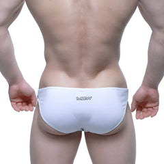 White mew brand sleek form-fitting swim trunks from MetroMaleWear Alegria Bikini 5233-00 in white color