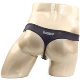 Black mew brand charcoal thong with sleek minimalist design and white logo on waistband by metroMalewear