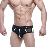 MetroMaleWear Alonzo swim brief green black neon athletic briefs with breathable mesh panels for active use