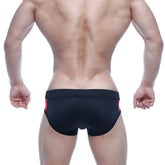 MetroMaleWear Alonzo swim brief black with red side panels designed for stylish and comfortable swimming