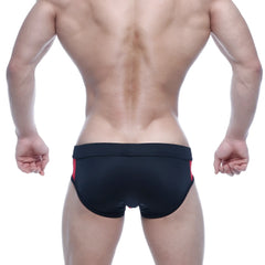 MetroMaleWear Alonzo swim brief black with red side panels designed for stylish and comfortable swimming