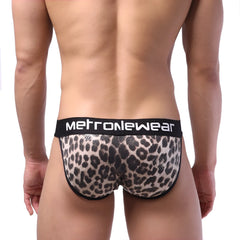 Leopard-print mesh briefs with black metronewear waistband in brown from metromalewear animal bikini 3004-60 collection