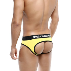 Bright yellow and black MetroMaleWear Apolo jock strap 5001-15 with distinctive cutout design for men