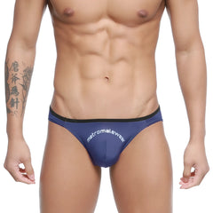 Navy blue metroMaleWear arc bikini briefs with black trim and white logo for comfortable daily wear