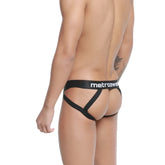 Black metro2wear briefs with minimalist design and white logo waistband from MetroMaleWear armour jockstraps 2901-05