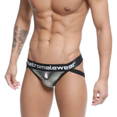 Silver metallic mesh briefs with black metromalewear elastic waistband metro male wear armour jockstraps 2901-05