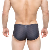 Dark gray MetroMaleWear Armour trunk 2125-43 swim trunks with a textured hexagonal pattern for stylish swim use