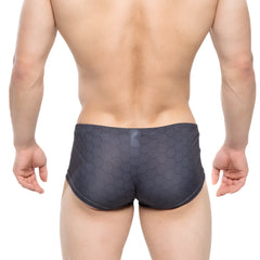 Dark gray MetroMaleWear Armour trunk 2125-43 swim trunks with a textured hexagonal pattern for stylish swim use