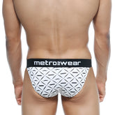 White briefs with black diamond mustache pattern and metro2wear waistband from metromalewear asian bikini caballero 3004-17