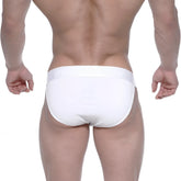 White briefs metro male wear Asian bikini crystal 3004-02 with smooth form fitting design and subtle waistband logo