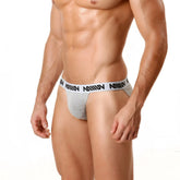MetroMaleWear asian bikini grey men’s briefs with gray heathered fabric and white elastic waistband with ammun branding