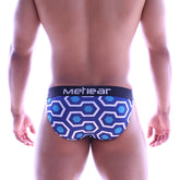 Blue and white hexagonal patterned men’s briefs with black methear waistband from metromalewear asian bikini honeycomb 3004-61