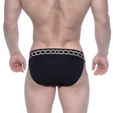 Black briefs with silver chain-link waistband pattern metroMalewear asian bikini metal black 3004-M20 front view