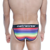 MetroMaleWear Asian bikini rainbow 3004-06 men’s briefs with rainbow stripes and black waistband with metrowear logo
