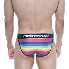 MetroMaleWear Asian bikini rainbow 3004-06 men’s briefs with rainbow stripes and black waistband with metrowear logo