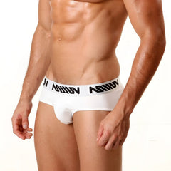 White men’s briefs with a black million logo waistband from MetroMaleWear Asian brief white 3006-00