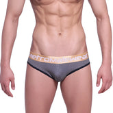 Black and gold patterned men’s briefs with a branded waistband MetroMaleWear Asian Jock Honeycomb Coffee 5001-83