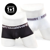 Black and white metromalewear asian short boxer set on mannequins made of soft breathable fabric for everyday wear