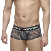 MetroMaleWear Asian trunk camo 2026-93 black and gray mesh briefs with black waistband and white logo
