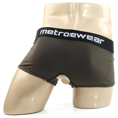 Dark olive green metro male wear atopec trunk boxer briefs with black waistband and white lettering
