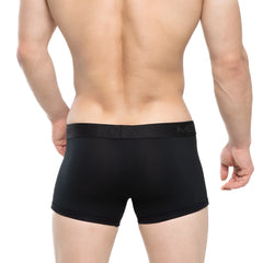 MetroMaleWear Avalon black boxer briefs with snug elastic waistband featuring subtle men branding for daily comfort