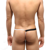 MetroMaleWear Avantgarde thong white 1112-00 with black trim featuring a thin minimalist design front view