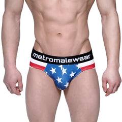 Metro male wear avengers hip brief 5003-93 blue american flag briefs with white stars red stripes and black waistband