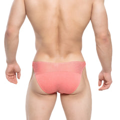 Metro male wear awesome bikini briefs in coral with ribbed waistband and textured fabric for comfortable wear