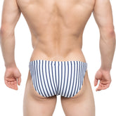 MetroMalewear ball park swim bikini 4987-40 navy blue and white striped men’s swim trunks ideal for beachwear