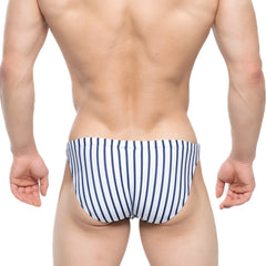 MetroMalewear ball park swim bikini 4987-40 navy blue and white striped men’s swim trunks ideal for beachwear