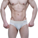 White men’s briefs metro male wear basic brief nude 5003-07 with subtle gray logo on waistband