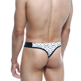 Black and white patterned thong with diamond design and mustache motifs from MetroMaleWear Basic Thong Caballero 2502-03