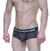 Dark gray metroMalewear batman mini boxer briefs with black elastic waistband and white logo lettering